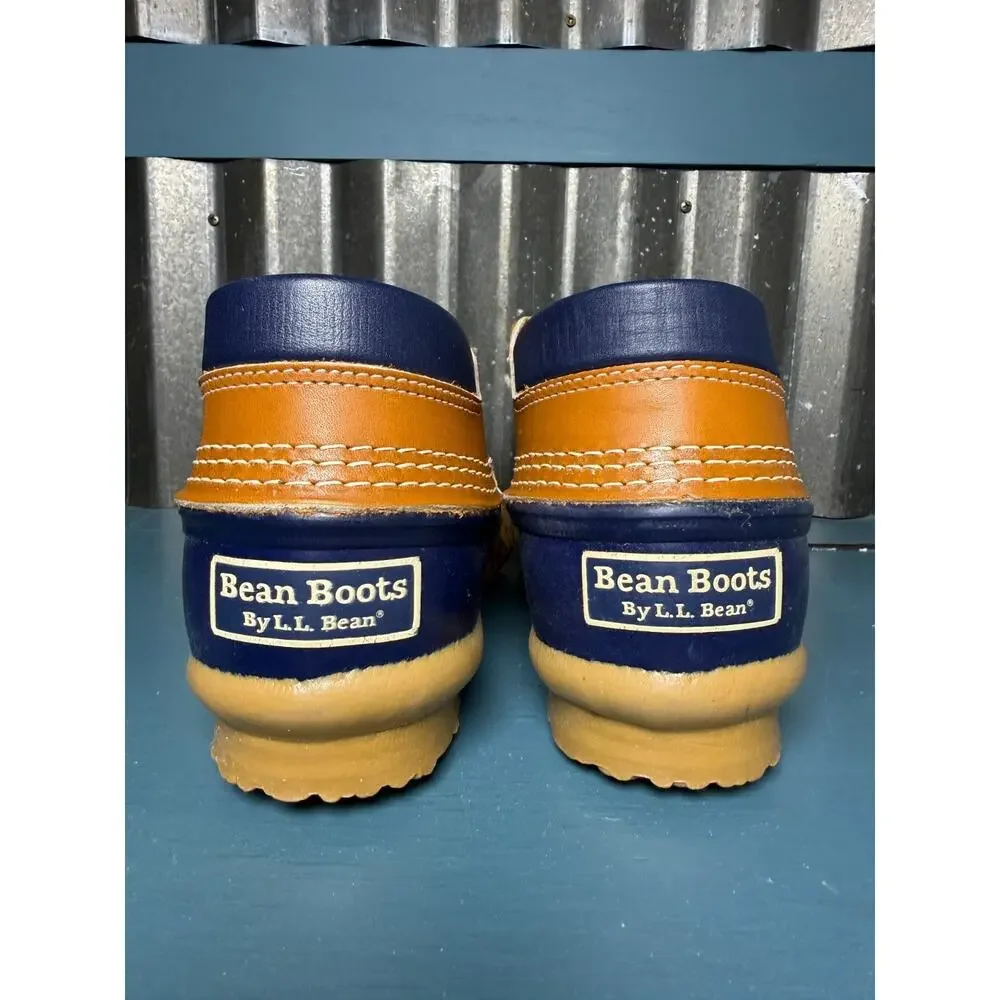 LL Bean Boots Womens 7 Low Top Blue Tan Moc Gumshoes Rain Duck Shoes Made in USA